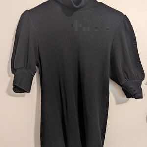 Who What Wear Black Ribbed Puff Sleeve Mock Neck Top